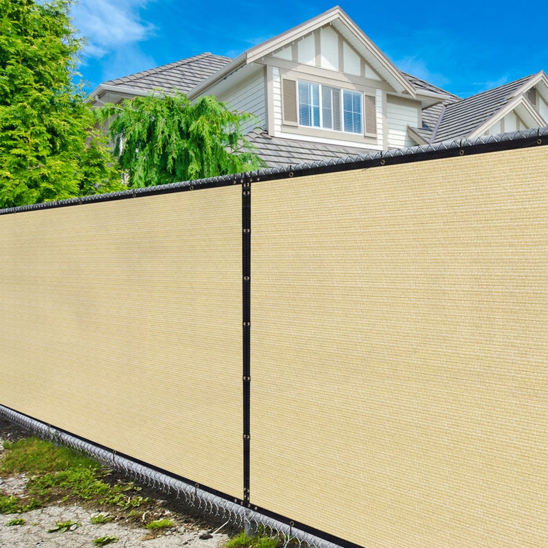 Amgo 4' x 12' Beige Fence Privacy Screen, Commercial Standard Heavy Duty Windscreen with Bindings & Grommets, 90% Blockage, Cable Zip Ties Included (We Make Custom Size) - Image 1